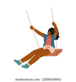 Una Ilustración vectorial que representa a una mujer en un columpio muestra libertad. Una Imagen que irradia felicidad es ideal para presentar una experiencia de vida positiva