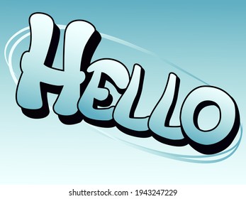 vector illustration depicting the word hello handwritten in white light blue colors for messages and congratulations