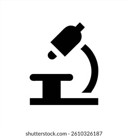 Vector illustration depicts a black microscope on a laboratory table. This design is ideal for educational materials or science themed content related to biology or chemistry.