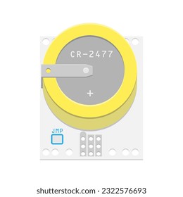 Vector illustration depicts a coin cell, a small, round battery commonly used in electronic devices