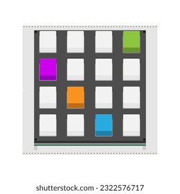 Vector illustration depicts a compact 2x2 buttonpad, consisting of four buttons arranged in a 2x2 grid