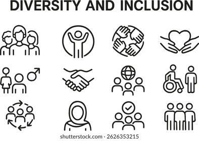 Vector illustration depicts the concept of community engagement through symbols of connection, communication, and collaboration among diverse individuals in a supportive environment.