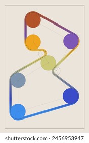 Vector illustration depicts Curved path with circles along it, represent conveyor belt, which machine used to move objects. Concept of real estate and architecture, education material.