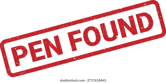 La Ilustración vectorial representa un sello de goma rojo afligido con el texto "Pluma encontrada". Útil para notificaciones simples o para indicar la recuperación de un artículo extraviado.