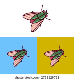 Una Ilustración vectorial representa un insecto en vuelo, mostrando un diseño estilizado. La obra de arte presenta acentos de color verde y rosa, con líneas limpias y una estética moderna. Adecuada para diversos proyectos de diseño, la Imagen puede utilizarse como elemento gráfico en contextos comerciales y editoriales. La Imagen se coloca sobre fondos de diferentes colores.