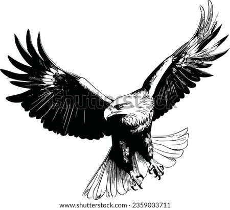 
 vector illustration depicts a majestic eagle in a striking black and white color scheme. The eagle is portrayed in a stylized and simplified manner, emphasizing its iconic features.