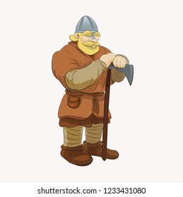 Vector illustration depicts a medieval Viking warrior  armed with a large military axe broadax.
