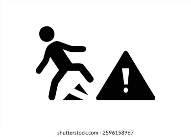 A vector illustration depicts a person slipping near a warning sign. The figure appears to fall, illustrating the concept of caution and potential danger in a clear, minimalistic design.