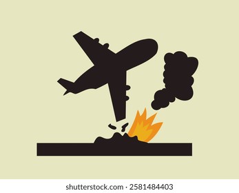 A vector illustration depicts a plane crashing