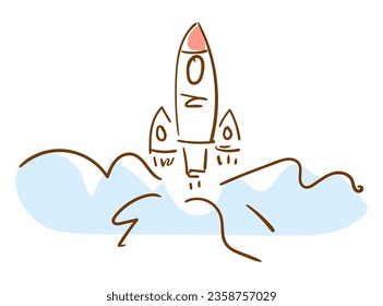 vector illustration depicts a rocket in the midst of a thrilling liftoff, with flames and exhaust plumes billowing from its powerful engines as it propels itself into the cosmos.