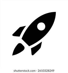 A vector illustration depicts a stylized rocket ready for launch. The rocket features a streamlined shape and is set against a blank background, emphasizing its design and purpose.