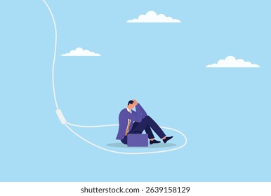 Vector illustration of a depressed businessman sitting inside a trap, representing feelings of entrapment, stress, and mental struggle in the harsh realities of corporate life
