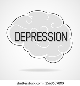 Vector Illustration Depressive State Of Mind. Depression And Frustration Concept. Monochrome Artwork Dedicated To Mental Health Problems.