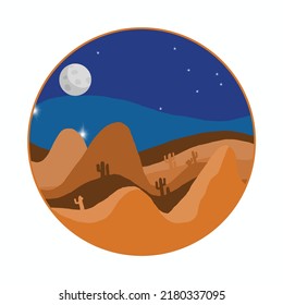 vector illustration of a desert in a circular display