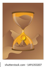 Vector and illustration the desert in  hourglass on background. paper cut style.