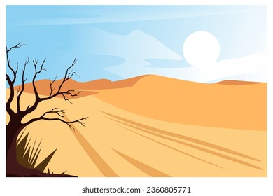 vector illustration of a desert landscape background during the day and dry trees.