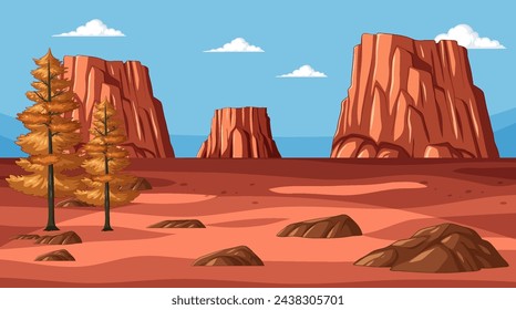 Vector illustration of desert landscape with cliffs