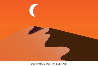 vector illustration of a desert landscape with a crescent moon.religion holidays abstract traditional