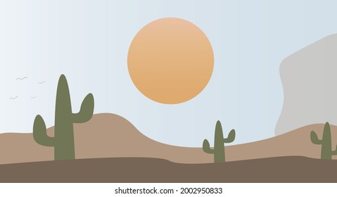 vector illustration of a desert landscape green cacti