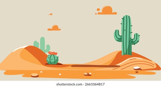 vector illustration of a desert landscape with green cactus