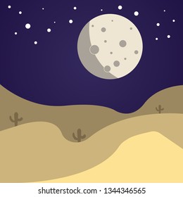 Vector illustration of desert landscape, night scene.
