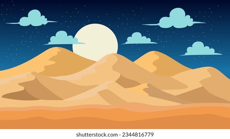 vector illustration of desert landscape at night