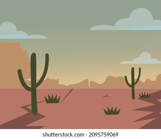 vector illustration desert landscape prairie desert cacti. The landscape of Mexico and Arizona