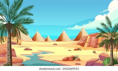 Vector illustration of a desert landscape with pyramids