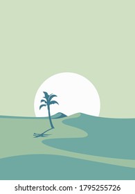 vector illustration of a desert landscape with sun and tree