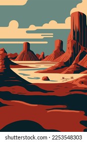 vector illustration of desert landscapes in Bisti badlands, De-na-zin wilderness area, New Mexico, USA