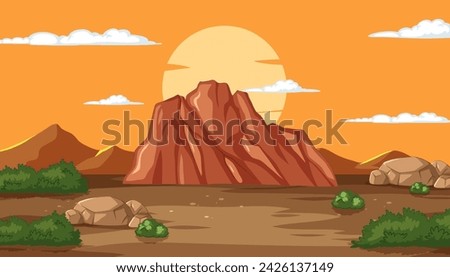 Vector illustration of a desert mountain at sunset