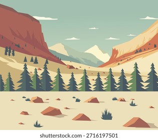 vector illustration of desert mountain with trees landscape