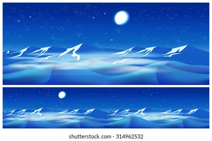 Vector illustration of the desert at night. Seamless horizontally if needed