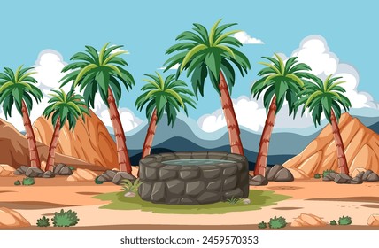 Ilustración vectorial de un oasis desértico