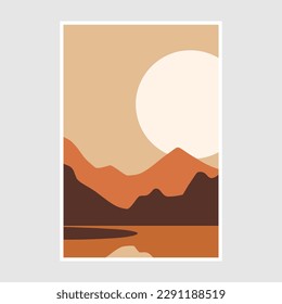 Vector illustration Desert on Sunset and mountains landscape in flat design style.wall art print