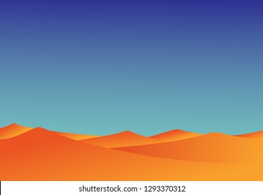 Vector illustration of desert with sand dunes and blue sky