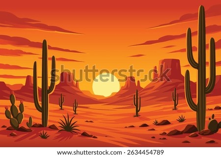 A vector illustration of Desert Western Sunset Background