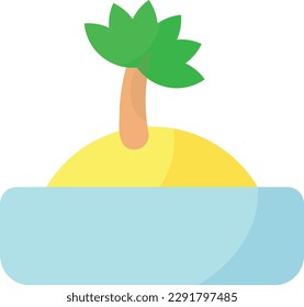 Vector illustration of a deserted island with a palm tree. Loneliness.