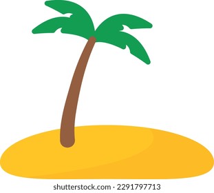 Vector illustration of a deserted island with a palm tree. Loneliness.