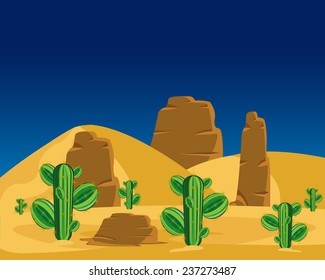 Vector illustration to deserts with cactus.Wild landscape