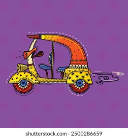 vector illustration of desi (Indian) art style colorful auto rickshaw.