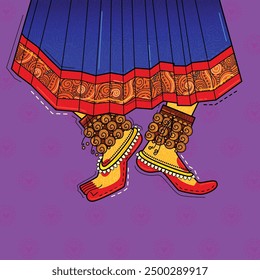 vector illustration of desi (Indian) art style classical feet with ghungroo.