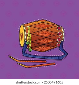 vector illustration of desi (Indian) art style double headed drum.