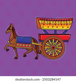 vector illustration of desi (indian) art style horse cart.