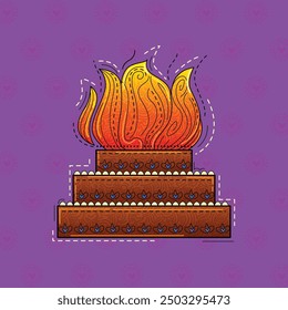 vector illustration of desi (indian) art style hindu fire ritual.
