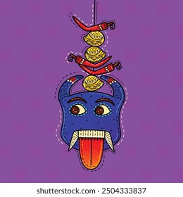 vector 
illustration of desi (indian) art style hanging lemon and chilies.