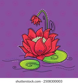 vector illustration of desi (Indian) art style lotus, water lily flower.