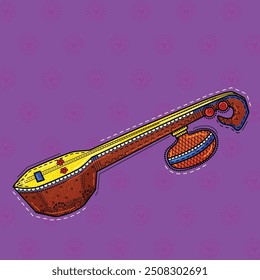 Ilustración vectorial del estilo de arte desi (indio) Veena instrumento musical indio.