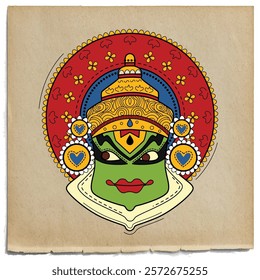 vector illustration of desi (Indian) art style face of kathakali dancer.
