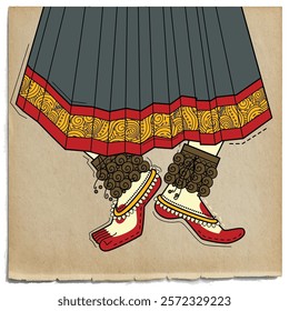 vector illustration of desi retro (Indian) art style classical feet with ghungroo.
